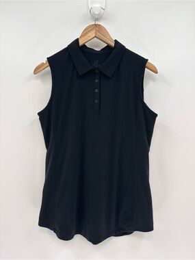 Woolx Rosie Black Sleeveless Merino Wool Polo Shirt Size Medium